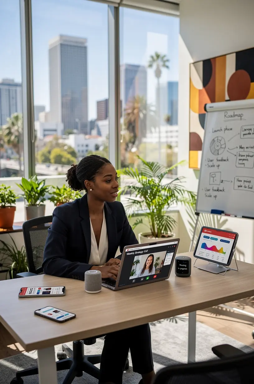 Illustration of interconnected smart devices optimizing daily routines and energy use